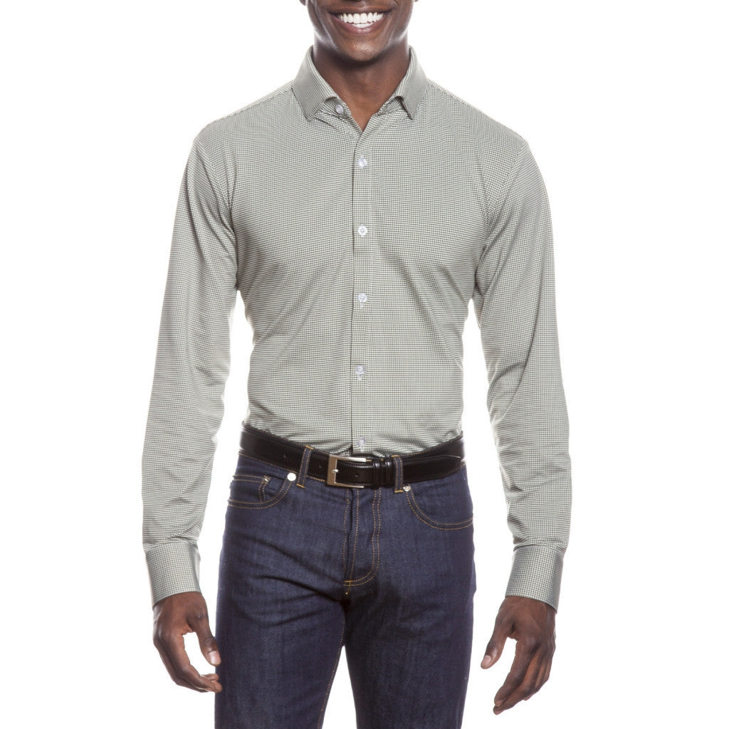 "Faulkner" | Cypress Green Gingham Spread Collar Dress Shirt