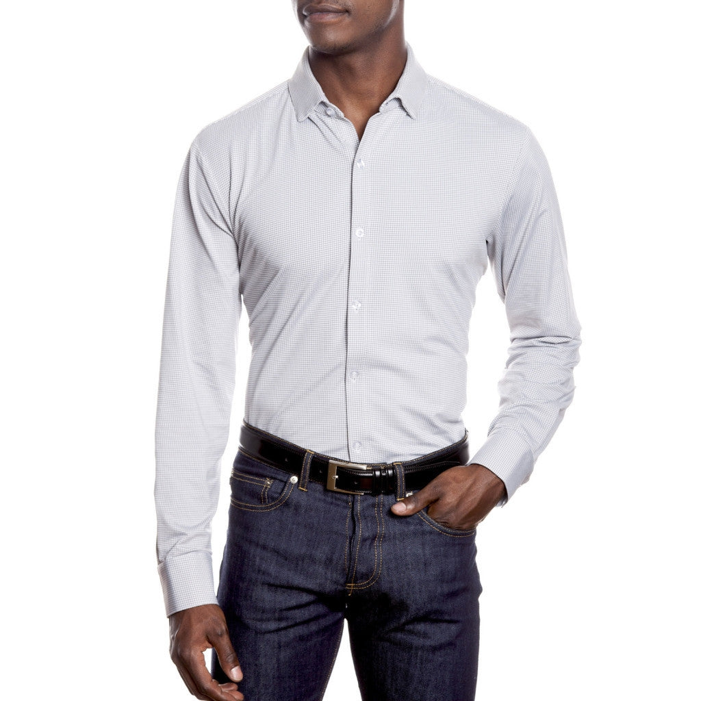 "Alcott" | Gray Gingham Spread Collar Dress Shirt