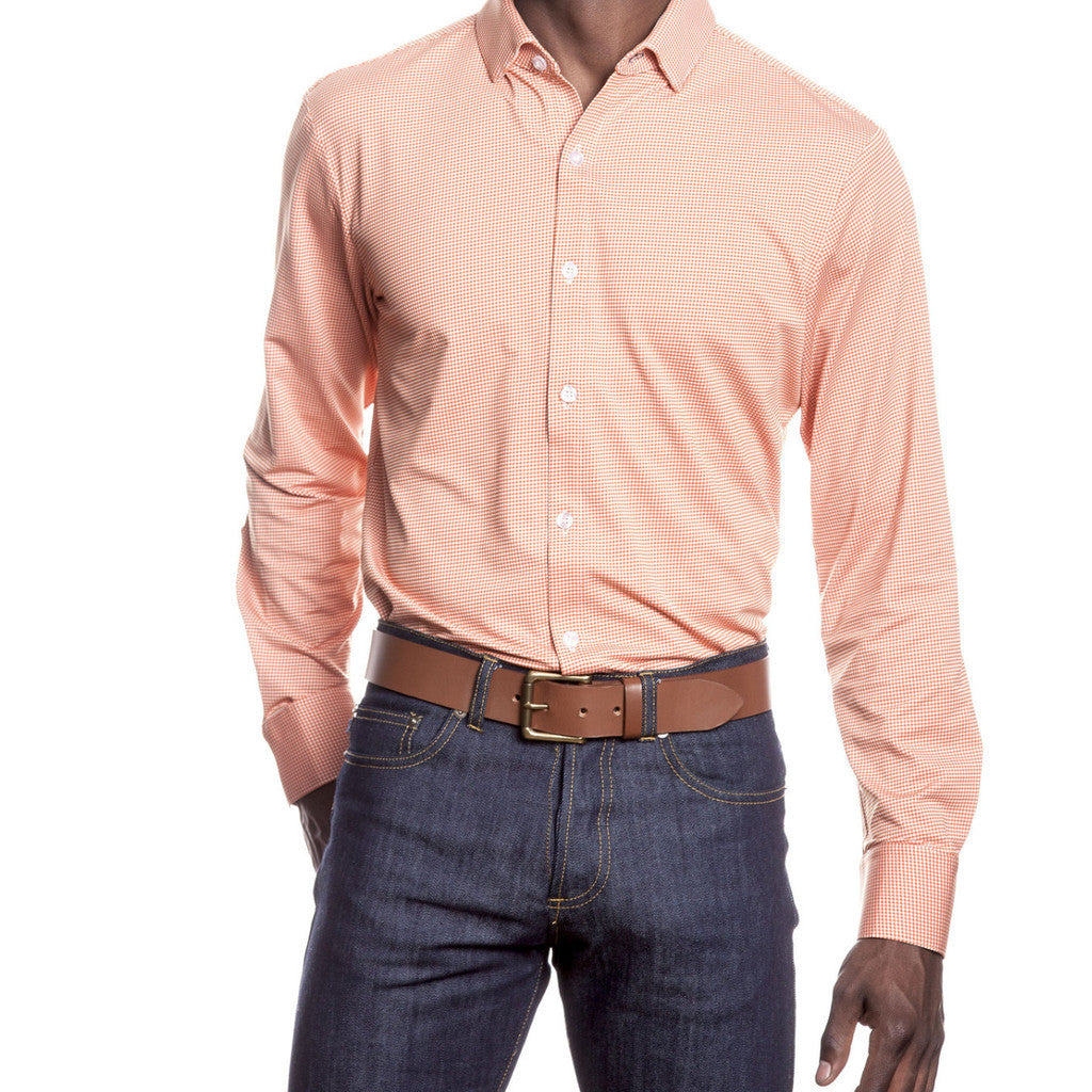 "Austin" | Orange Gingham Spread Collar Dress Shirt