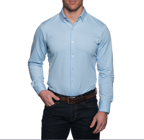 "Whitman" | Light Blue Gingham Spread Collar Dress Shirt